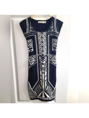 MAGAZINE Black & White Short Sleeve Bodycon Dress Size XS